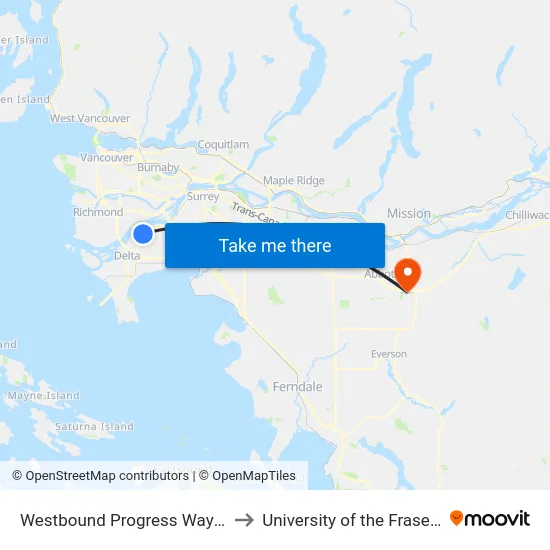 Westbound Progress Way @ 76 St to University of the Fraser Valley map