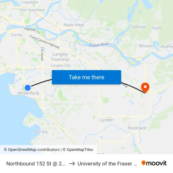 Northbound 152 St @ 24 Ave to University of the Fraser Valley map