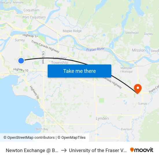 Newton Exchange @ Bay 5 to University of the Fraser Valley map