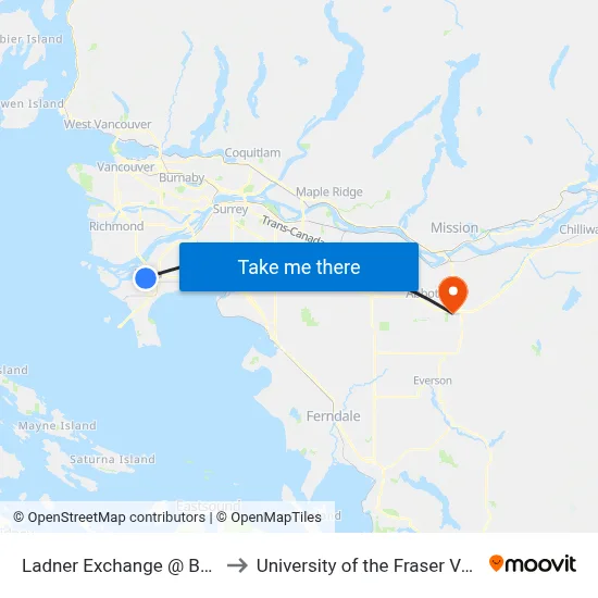 Ladner Exchange @ Bay 1 to University of the Fraser Valley map