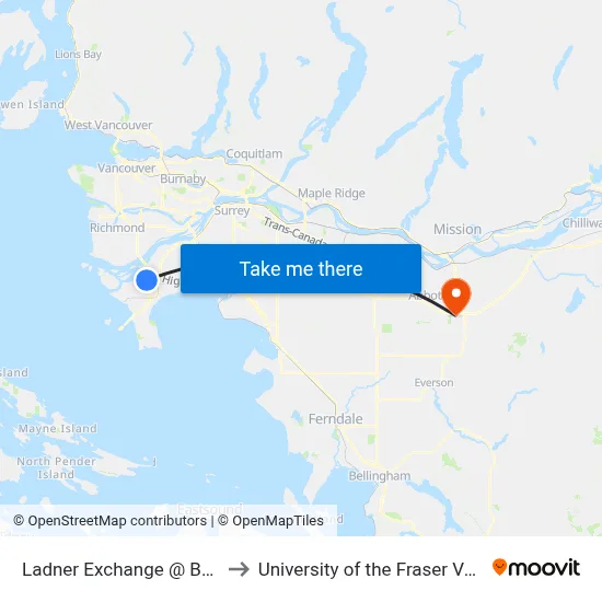 Ladner Exchange @ Bay 2 to University of the Fraser Valley map