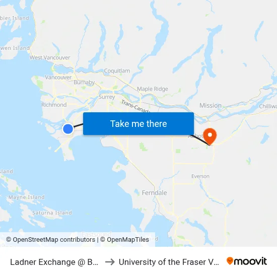 Ladner Exchange @ Bay 3 to University of the Fraser Valley map