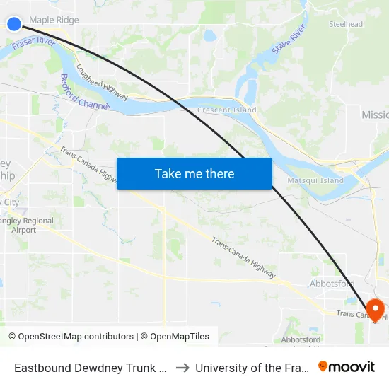 Eastbound Dewdney Trunk Rd @ 210 St to University of the Fraser Valley map