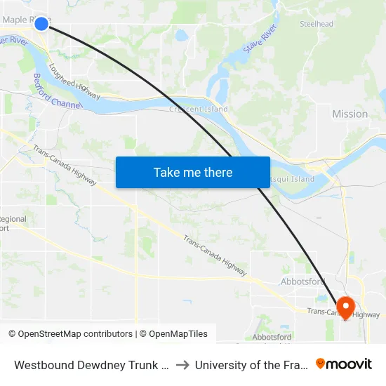 Westbound Dewdney Trunk Rd @ 230 St to University of the Fraser Valley map