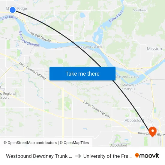 Westbound Dewdney Trunk Rd @ 222 St to University of the Fraser Valley map
