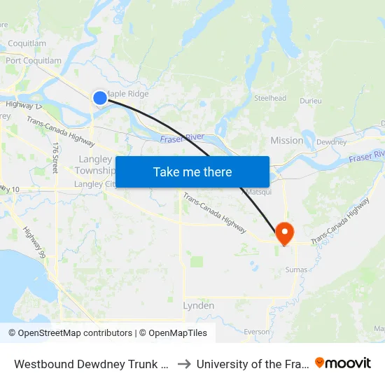 Westbound Dewdney Trunk Rd @ 206b St to University of the Fraser Valley map