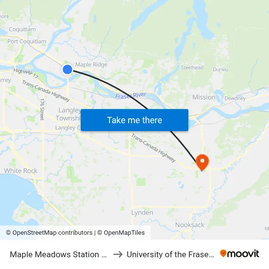 Maple Meadows Station @ Bay 2 to University of the Fraser Valley map