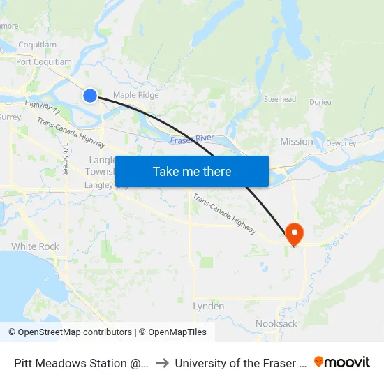Pitt Meadows Station @ Bay 3 to University of the Fraser Valley map