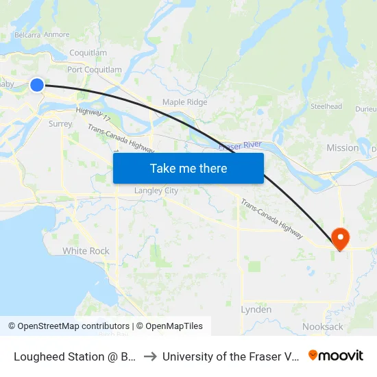 Lougheed Station @ Bay 2 to University of the Fraser Valley map