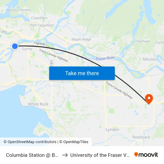 Columbia Station @ Bay 3 to University of the Fraser Valley map