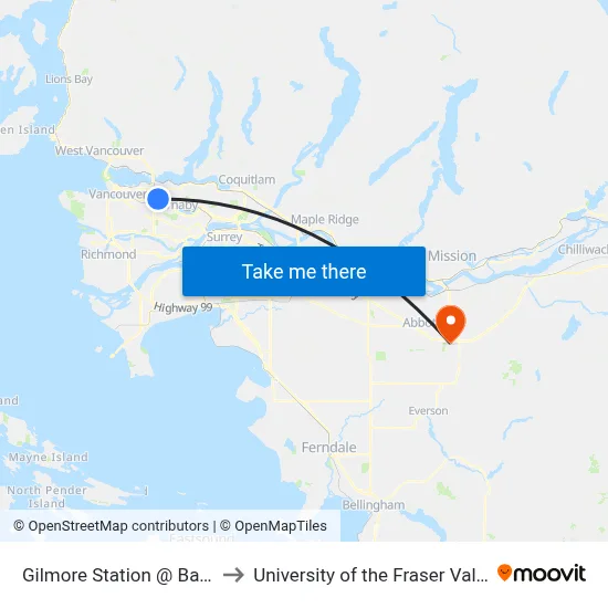 Gilmore Station @ Bay 2 to University of the Fraser Valley map