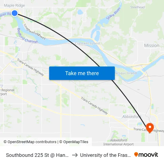 Southbound 225 St @ Haney Bypass to University of the Fraser Valley map
