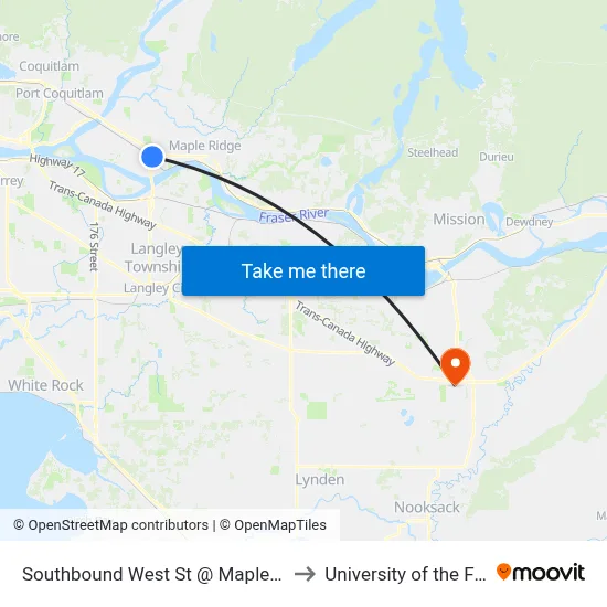 Southbound West St @ Maple Meadows Station to University of the Fraser Valley map