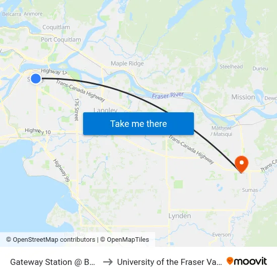 Gateway Station @ Bay 2 to University of the Fraser Valley map