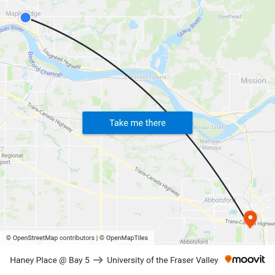 Haney Place @ Bay 5 to University of the Fraser Valley map
