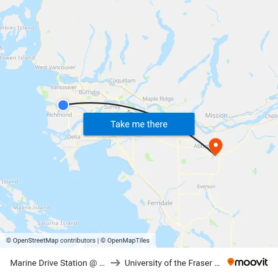 Marine Drive Station @ Bay 1 to University of the Fraser Valley map