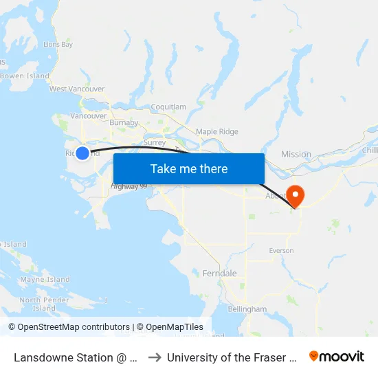 Lansdowne Station @ Bay 1 to University of the Fraser Valley map