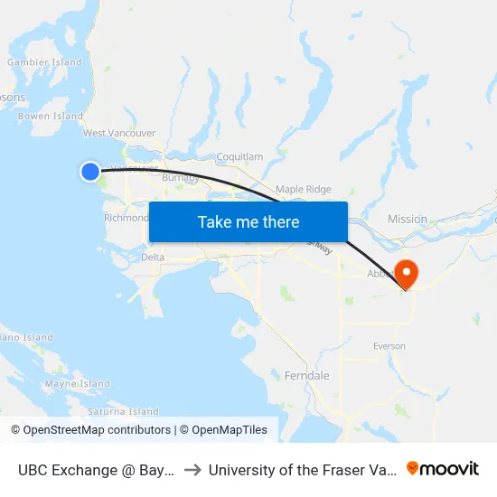 UBC Exchange @ Bay 11 to University of the Fraser Valley map