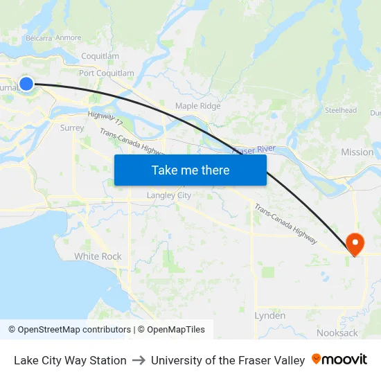 Lake City Way Station to University of the Fraser Valley map