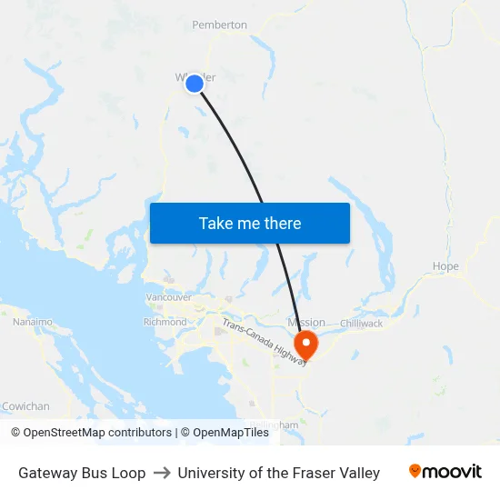 Gateway Bus Loop to University of the Fraser Valley map