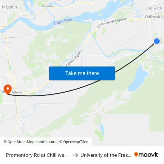 Promontory Rd at Chilliwack River Rd to University of the Fraser Valley map