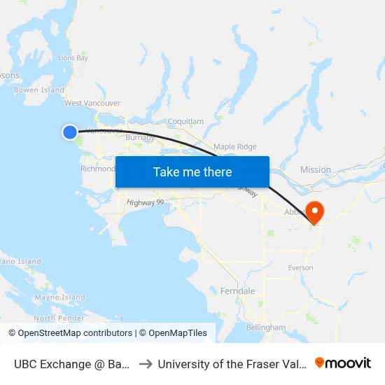 UBC Exchange @ Bay 7 to University of the Fraser Valley map