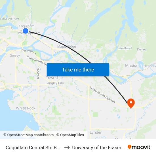 Coquitlam Central Stn Bay 4,5,8 to University of the Fraser Valley map