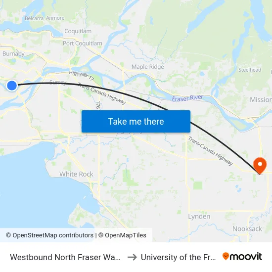Westbound North Fraser Way @ Wiggins St to University of the Fraser Valley map