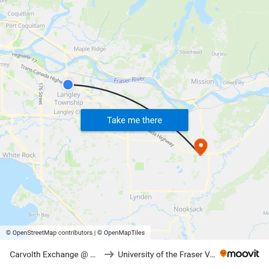 Carvolth Exchange @ Bay 8 to University of the Fraser Valley map