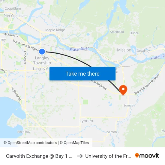 Carvolth Exchange @ Bay 1 Unloading Only to University of the Fraser Valley map