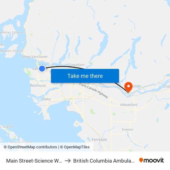 Main Street-Science World Station @ Bay 1 to British Columbia Ambulance Service Station 215 map