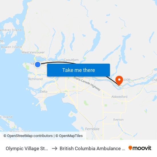 Olympic Village Station @ Bay 1 to British Columbia Ambulance Service Station 215 map