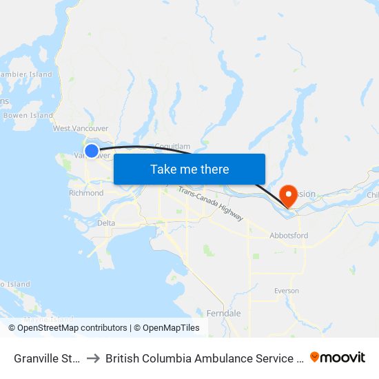Granville Station to British Columbia Ambulance Service Station 215 map