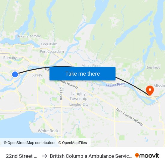 22nd Street Station to British Columbia Ambulance Service Station 215 map