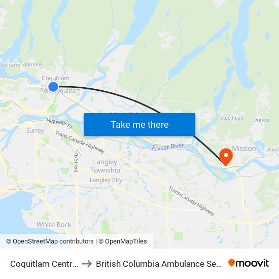 Coquitlam Central Station to British Columbia Ambulance Service Station 215 map