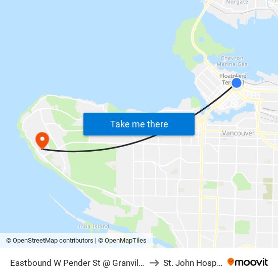 Eastbound W Pender St @ Granville St to St. John Hospice map