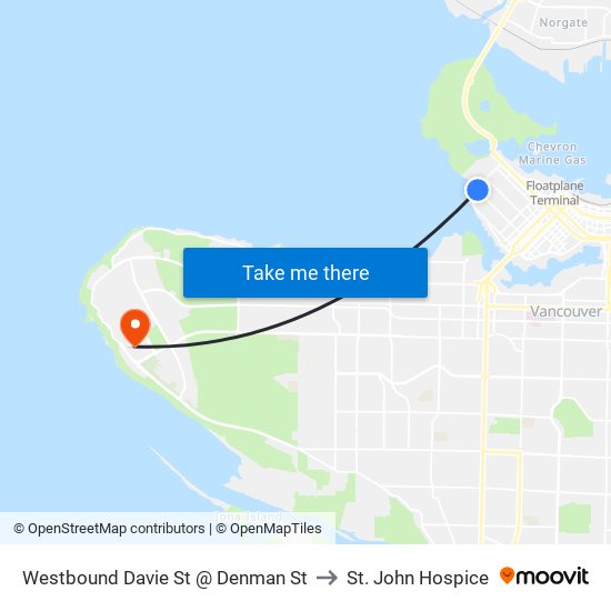 Westbound Davie St @ Denman St to St. John Hospice map