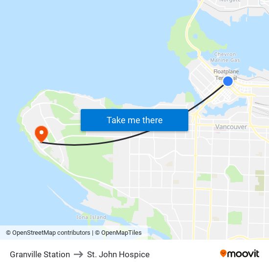 Granville Station to St. John Hospice map