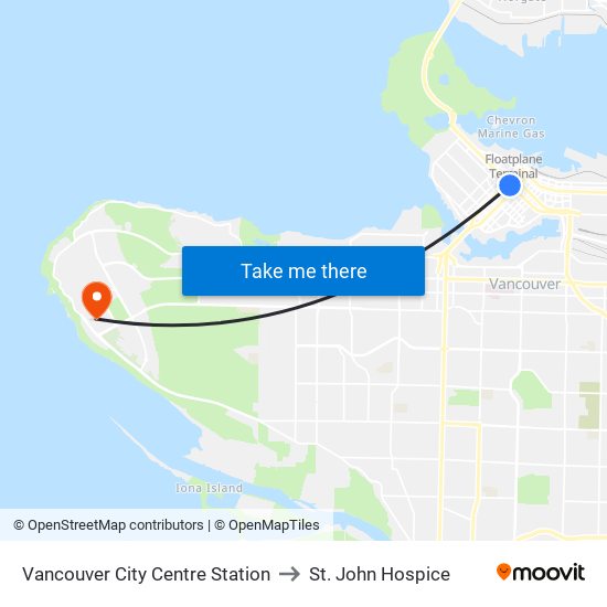 Vancouver City Centre Station to St. John Hospice map