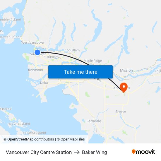 Vancouver City Centre Station to Baker Wing map