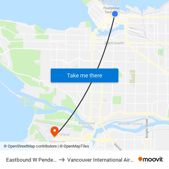 Eastbound W Pender St @ Seymour St to Vancouver International Airport - Domestic Terminal map