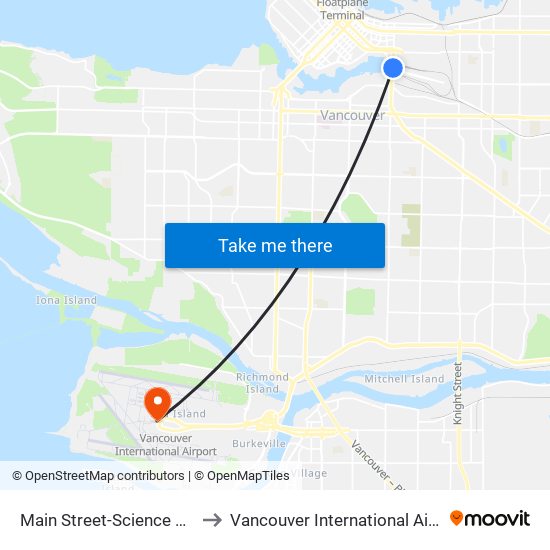 Main Street-Science World Station @ Bay 1 to Vancouver International Airport - Domestic Terminal map