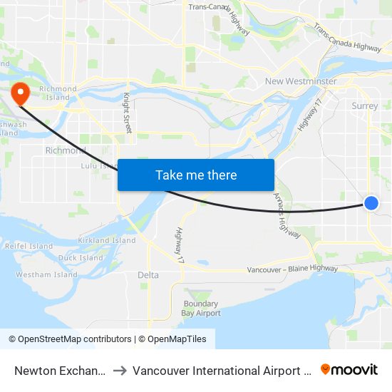 Newton Exchange @ Bay 4 to Vancouver International Airport - Domestic Terminal map