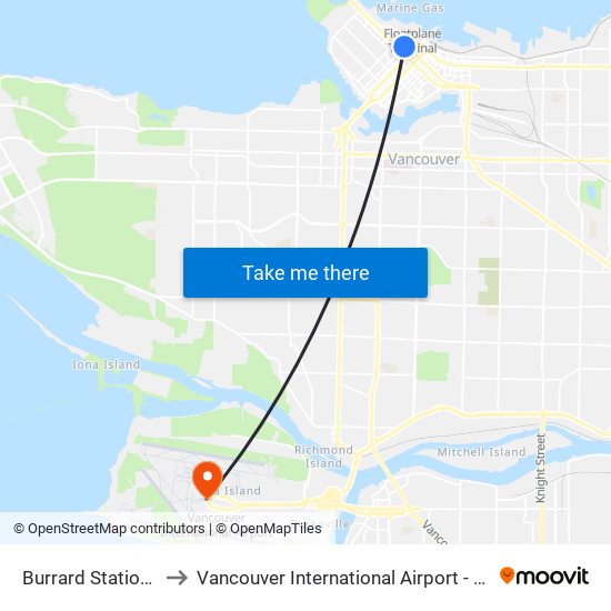 Burrard Station @ Bay 1 to Vancouver International Airport - Domestic Terminal map
