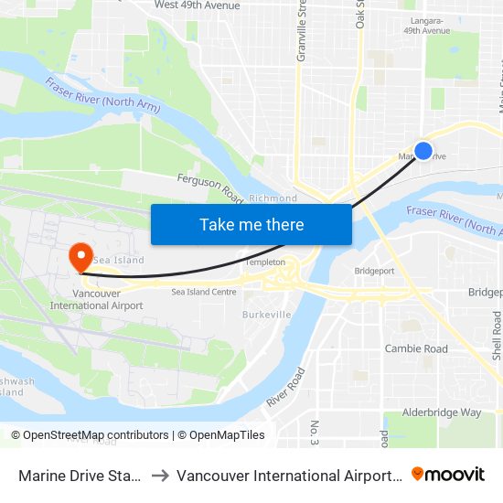 Marine Drive Station @ Bay 1 to Vancouver International Airport - Domestic Terminal map