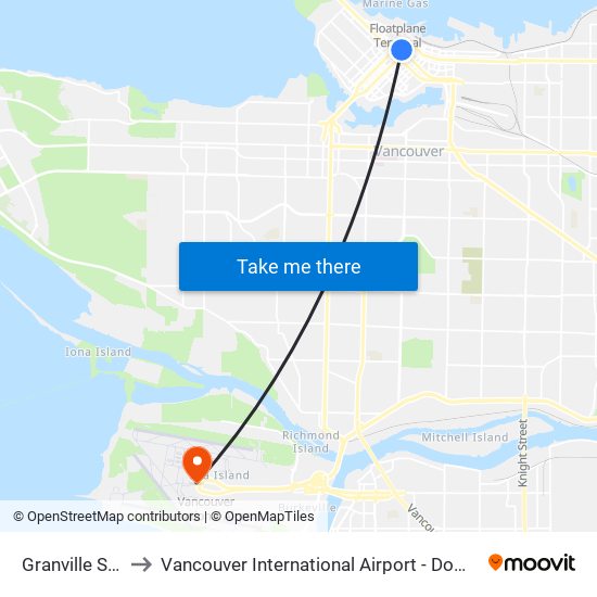 Granville Station to Vancouver International Airport - Domestic Terminal map