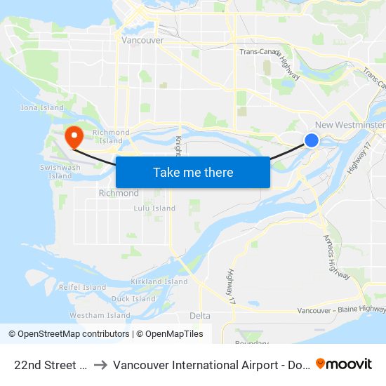 22nd Street Station to Vancouver International Airport - Domestic Terminal map