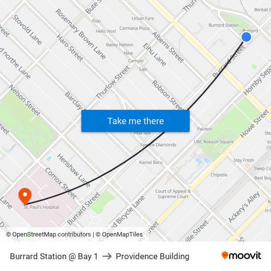 Burrard Station @ Bay 1 to Providence Building map