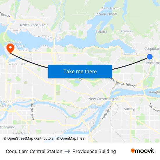 Coquitlam Central Station to Providence Building map