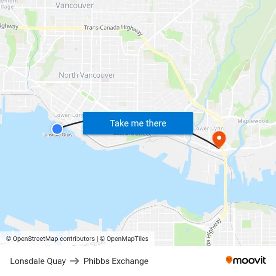 Lonsdale Quay to Phibbs Exchange map